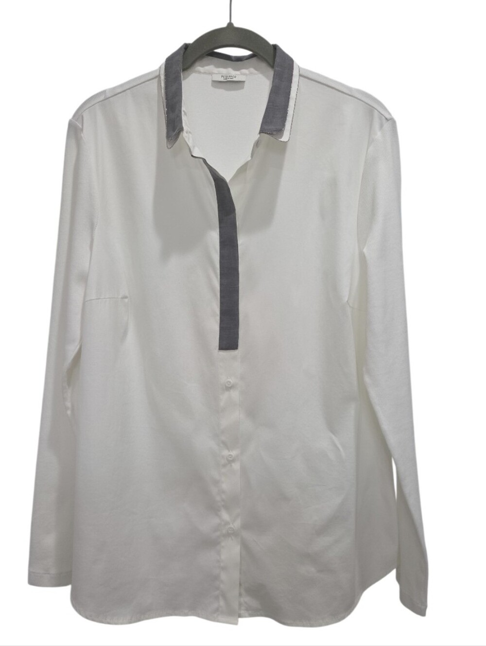 Peserico White Blouse with Gray Contrast Collar